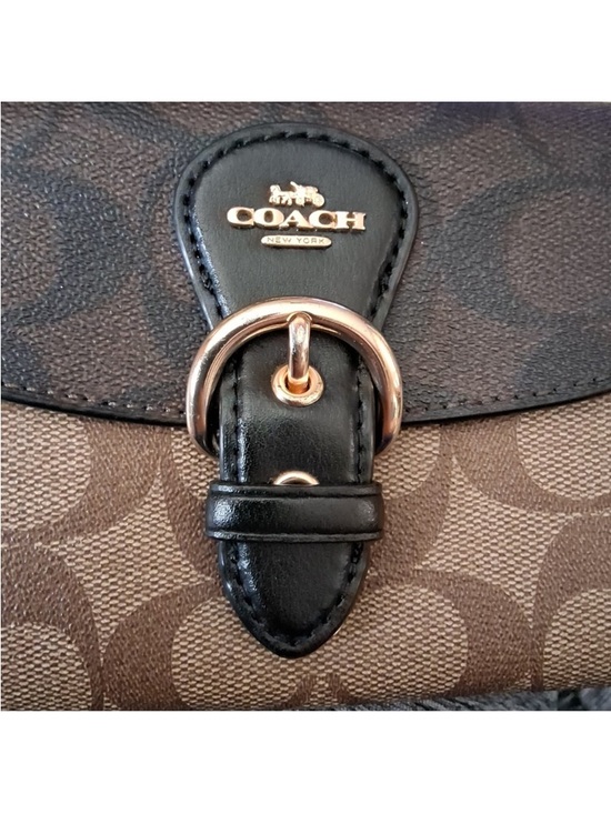 Coach Handbags - Coach Brown Signature Canvas Crossbody with Black Leather Trim